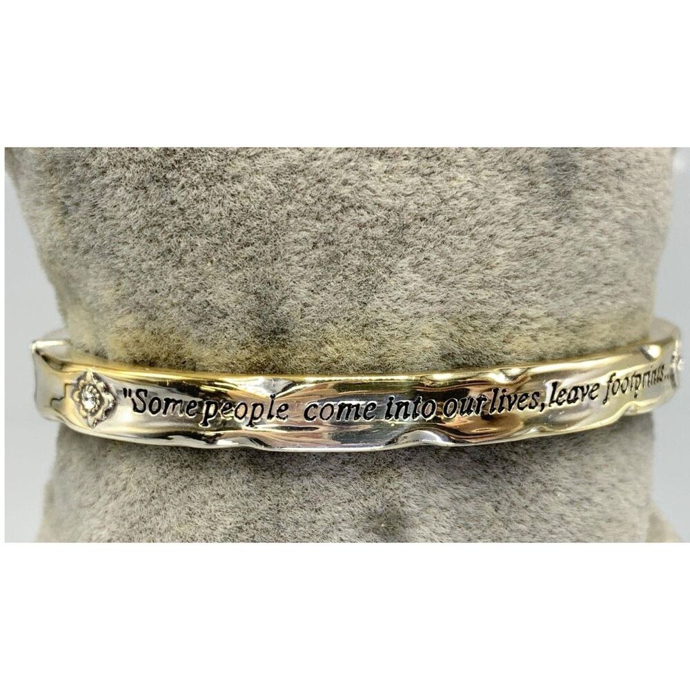 Brighton: Silver Plated "Footprints" Hinged Bangle Bracelet Swarovski Crystals